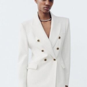 Zara White Double-Breasted Blazer